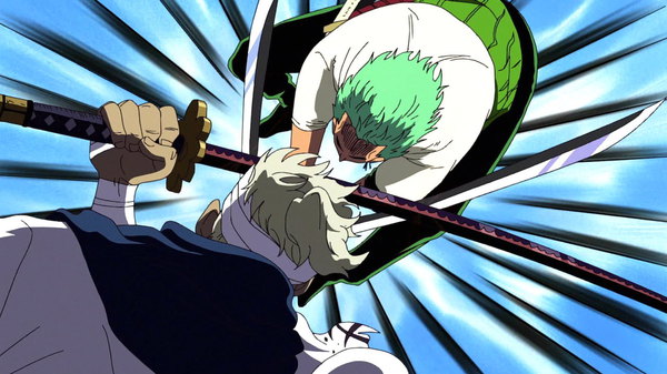 One Piece - Ep. 362 - Slashes Dancing on the Rooftop!! Showdown: Zoro vs. Ryuma!